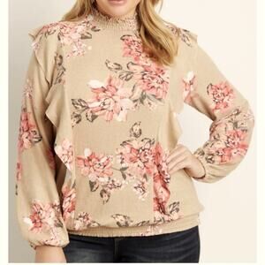 NWT Long Sleeve Soft Floral Ruffled Top Sz Medium